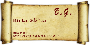 Birta Géza névjegykártya